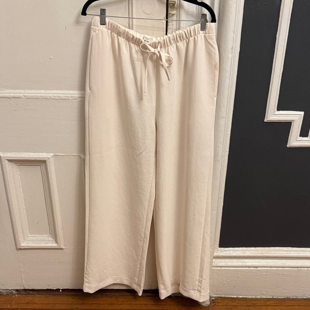 Aritzia Cream Drawstring Wide-Leg Lodge Pants